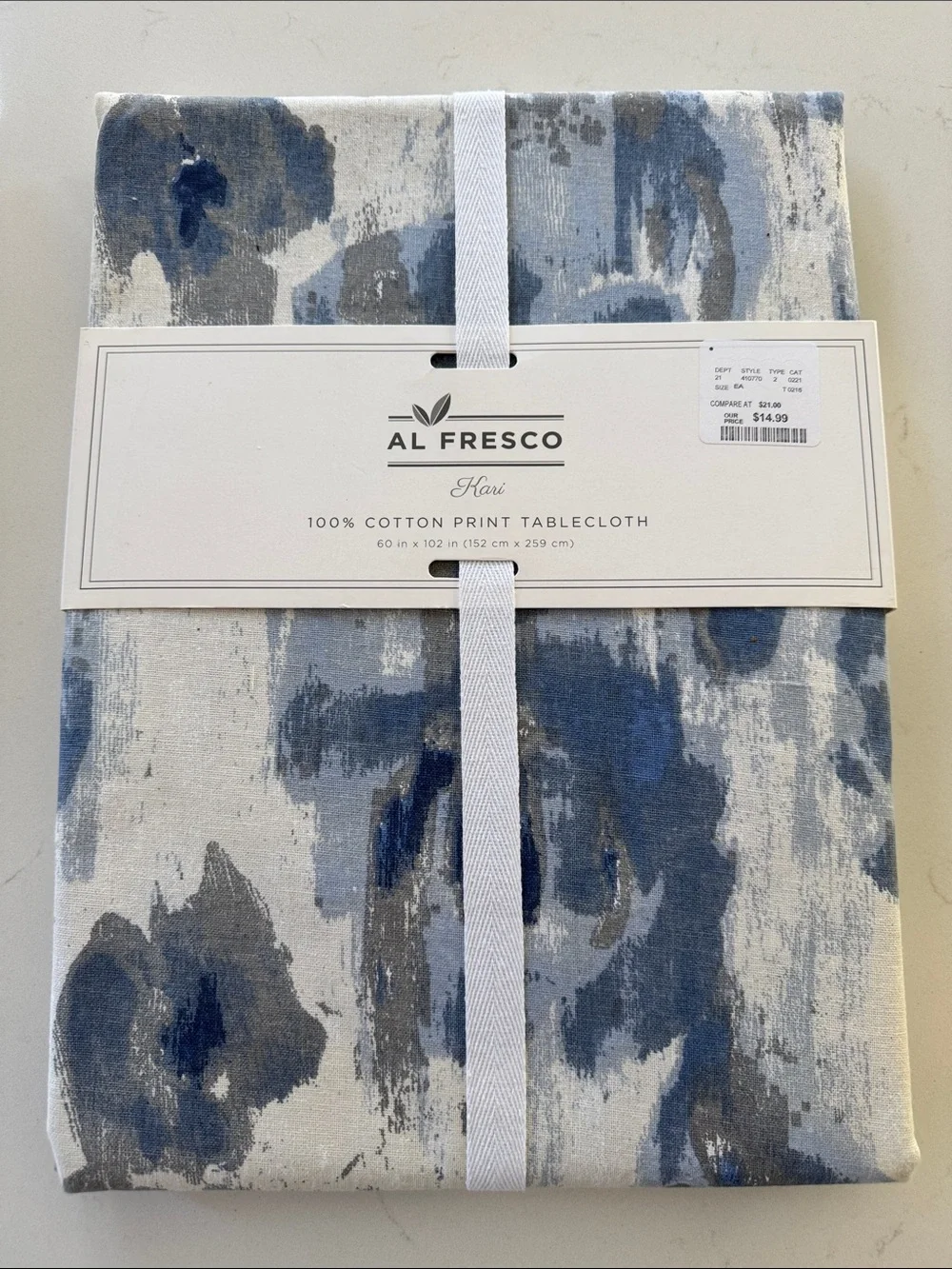 Blue & Gray Cotton Print Tablecloth 60
